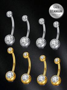 Titanium Belly Button Ring F136 Silvery Golden Belly Rings For Women Belly Piercing Cubic Zirconia Silvery G23 Titanium Alloy Body Piercing Jewelry CZ Pierced Belly Ring For Women Men 14G 8/10/12/14mm For Daily - Navel Nails - View 7