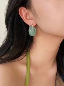 1 Fashionable Transparent Resin Earring, Anti Allergy S925 Silver Needle, Pearl Ear Buckle, Two Wearing Methods, Suitable For Sweet Girls To Wear Dopamine Series In Summer - Geometry - View 2