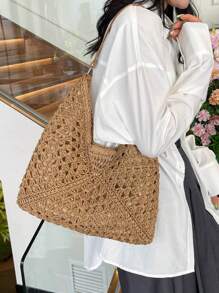 Large Capacity,Portable Women's Woven Straw Shoulder Bag Medium Size Handbag With Handle For Beach Vacation For Teen Girls Women College Students Perfect For School,College,Outdoors,Travel,Outings,Shopping,Holiday,Summer Essentials,Perfect For Vacation & Holiday,School Bag,Portable,Large Capacity,For Teen Girls Women College Students,Perfect For Office,College,Middle School,High School,Work,Business,Commute, Wicker Bag