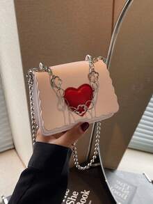 1pc Spring/Summer Fashion Heart-Shaped Mini Cross-Body Chain Bag, Stylish Lightweight Handbag - A - View 12