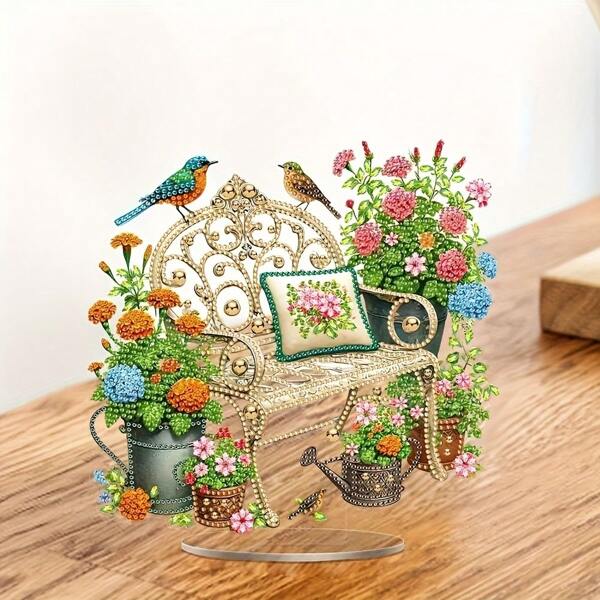 2D Flachdruck, DIY Diamant-Malerei Set - Lebendige Garten Szene mit Kerzen und Blumen - Acryl Mosaik Edelstein Kunst für Zuhause und Schlafzimmer Dekoration, Büro Zuhause Feiertags Weihnachtsgeschenk