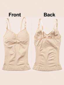 Women Tummy Control Shapewear Tops With Built In Bra Cami Vest Compression Camisole Tank Top Padded Body Shaper Slimming Underwear ,Spaghetti Strap V-Neck Camisole Cami Long Enough For Tall Women - 米色 - 查看 10