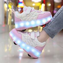 LED 4-Wheel Rollerskate With Flashing Lights & Wings Decor, TPR Detachable Wheels, Quick Gliding & Walking, Sports Shoes For Boys & Girls, All Season - Pink - View 3