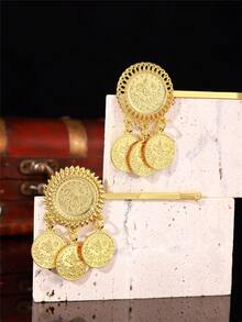 Zinc Alloy Coin Shaped Hair Clips For Women, Matching Coin Pendant Fashion Hair Accessories Suitable For Various Occasions As Gift