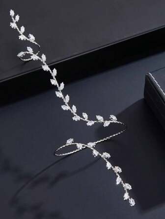 1pc Shiny Leaf Bracelet With Rhinestones, Personalized Minimalist Fashion Accessory (Adjustable Bracelet)