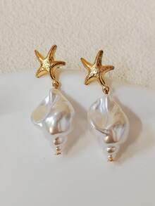 镀金海星螺旋形耳环 女士夏季海滩饰品 - starfish spiral earring - 查看 5