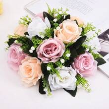 Bola de flores artificiales barata, base de malla verde de plástico, centros de mesa de seda para decoración de bodas, fiestas, camino de flores, ramos de flores - 7 - Ver 8