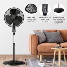 Qunler 16'' Pedestal Oscillating Fan With Remote Control, Stand Up Fan Adjustable Height, 3-Speed, Electric Cooling Fans For Bedroom Home Office Use - Black2 - View 10