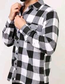 MEN'S CHECKED FLANNEL LONG SLEEVE SHIRTS TAKE ADVANTAGE - Black and White - View 1