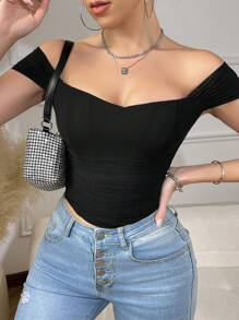 EZNV 1 pieza Camiseta sin tirantes y sin espalda de unicolor y sexy, sujetador versatil sin hombros con espina de pescado
