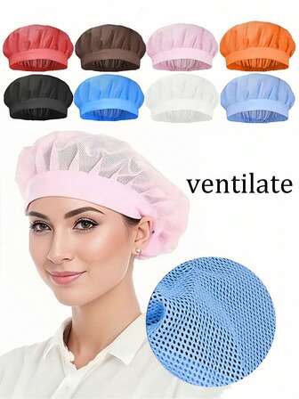 1 pieza Gorro de chef transpirable, gorra de trabajo con circulación de aire, gorro de chef a prueba de polvo y cómodo, gorro a prueba de polvo con malla, adecuado para catering, panadería y uso en talleres, adecuado para varios campos, fábricas, fabricantes de alimentos, productores de catering, gorros de cocina en el hogar, gorros de chef de catering. El diseño de rejilla es transpirable y no sofocante.