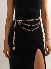 1pc Heart Shaped Pendant Flat Chain Waist Chain Summer, School - Gold -1 - View 3