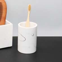 Polyresin Bathroom Suite Display Model Bathroom Decorations Set, Including Liquid Soap Dispenser Bottles, Tray, Storage Tray, Wood Comb Holder, Toothbrush Holder, Rinse Cup, Soap Dish, Bathroom Vanity Accessories, Mix And Match As You Wish Bathroom Accessories Bathroom Organizer Fall Decor Back To School - White - View 5