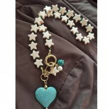 2025 Ster Steen Kralen Turquoise Blauw Hart Hanger Mode Ketting Voor Vrouwen Meisjes Feest Sluiting Parel Bruiloft Dagelijkse Handgemaakte Sieraden