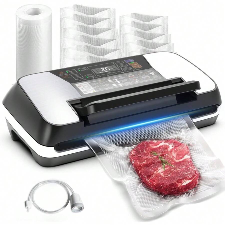 95kPa Food Vacuum Sealer Machine, Auto 12-In-1 Vacuum Food Sealer With Easy-Lock Handle, Double Heat Seal, Vacuum Pack Machine With Built-In Cutter And Bag Storage, 1 Roll And 10 Pre-Cut Bags - 1 - View 1