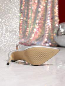 Sexy Fashion Silver Pointed Toe 11.2cm High Heel Casual Versatile Ankle Strap Women Pumps, Suitable For Summer, Elegant,Elegant,Party Outfits - Silver - View 5