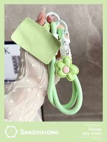 1 cordão de pulso em miniatura com flor, alça curta trançada para pendurar capa de celular ou acessórios - Multicolorido - Ver 12