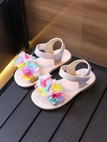 女童休闲罗马凉鞋，清凉夏季新款蝴蝶水钻平底露趾凉鞋，女童中童松紧带沙滩拖鞋 - 玫瑰金 - 查看 3