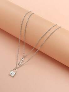 2pcs Set Creative Fashionable Best Friend/Couple Heart Key And Lock Pendant Necklace Chain, Suitable As Birthday/Holiday Gift For Girlfriend/Boyfriend (Card Packaging)