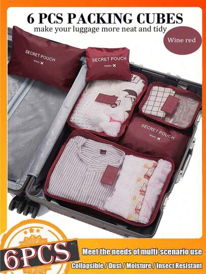 6 قطع مجموعة منظم سفر كبير السعة، أكياس تخزين ملابس متعددة الوظائف مقاومة للماء، أكياس منظم للأحذية والمستحضرات الصحية، مكعبات تعبئة أمتعة قابلة للطي، مناسبة للعطلات والرياضة والسفر، هدايا السفر والضروريات العطلات