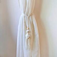 2 Pieces Of Handmade Crochet Macrame Boho Curtain Tiebacks, Wood Bead Curtain Tie Backs, Window Magnetic Woven Accessories Curtain Holdbacks For Wall , Hand- Woven Home Decorative Tassels Curtain Ties Rope, Curtain Tie Backs For Bohomian Decor Bedroom Decor Nursery