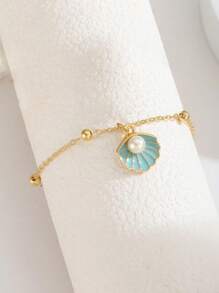 1pc Cute Fashion Faux Pearl Shell Charm Beaded Bracelet For Kids Girls Friends Summer Beach Vacation Party Accessory Gift For Daily Wear