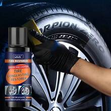 汽车轮胎蜡抛光增白剂、汽车轮胎涂层膏、橡胶密封更新划痕修复、塑料亮光蜡、深黑色光泽、持久保护 - 1 件+海綿 - 查看 5