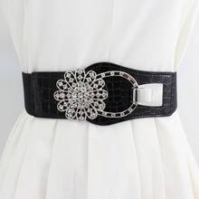 Plus Size Elastic Belt With Rhinestone Decoration For Women, Suitable For Dress/Coat, 1pc Halloween Valentine's Day Valentines