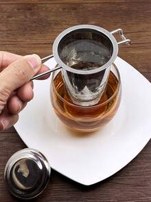 1个不锈钢茶漏，茶叶过滤器，散装茶叶扩散器，带可折叠长柄，可挂在茶壶或杯子上冲泡散装茶叶和咖啡。 - 銀色 - 查看 3
