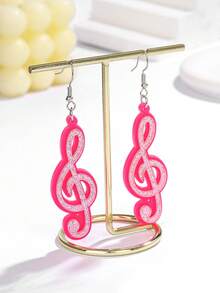 1 Pair Pink Eighth Note & Pentagram Acrylic Dangle Earrings, Shiny Cute Classic Fashion Jewelry For Women - Multicolor - View 4