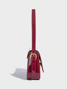 Elegant And Elegant Patent Leather Glossy Simple Shoulder Bag, High-Quality Texture, Daily Versatile Spring And Summer Popular Women's Bag, Classic And Atmospheric Crossbody Bag With Adjustable Long Shoulder Strap, Suitable For Dating, Shopping And Gift Giving - 酒紅色 - 查看 5