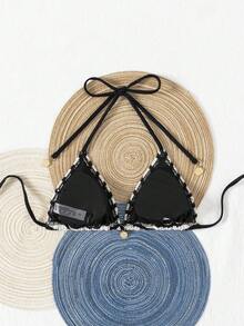 Ladies Summer Beach Striped Lace Up Bikini Top, Popular Swimwear In Europe And America - Black and White - View 5