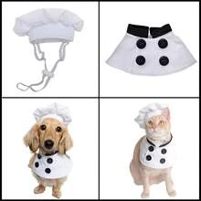 New Top Chef Uniform Pet Costume Hat Set Cute Cat Dog Clothes Holiday Role Playing Dog Clothes Halloween Halloween Costumes - White - View 3