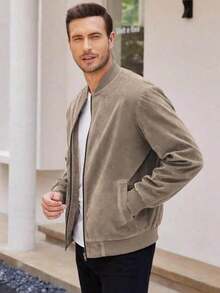 Men's Casual Varsity Jacket Vintage Lightweight Suede Bomber Jackets