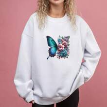 Pegatina de transferencia térmica de alta definición con degradado de color, con mariposa a la izquierda y flor a la derecha, adecuada para ropa, gorras, bolsos, toallas, sillas y otras decoraciones, de alta elasticidad y lavable