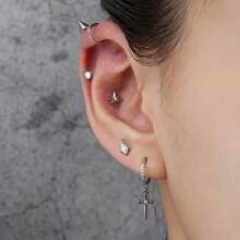 1PC Tytan 16G Błyszczący CZ Gwiazda Północna Kolczyk Stud Płaskie Tylne Labret Chrząstka Tragus Helix Conch Lobe Piercing Nos Biżuteria