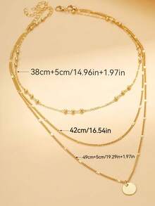 2pcs Fashionable Personalized Disc Pendant Multilayer Necklace Set For Women [Handmade Chain Length Customizable, Bead Quantity Varies] - Gold - View 4