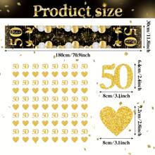 Pancarta del 50 aniversario, decoraciones para el 50 aniversario de boda, pancarta del 50 aniversario, guirnalda con número 50 corazones negro y dorado, decoración del 50 aniversario para fiesta de cumpleaños de 1975 boda de oro