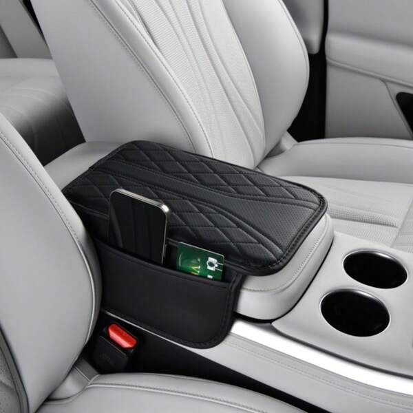 1pc Armrest Box Heightening Pad With Dual Side Storage Pockets / No Pocket Two Styles, PU Leather Automotive Armrest Console Pad, Car Interior Decor Accessories