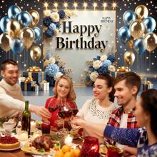 Happy Birthday Party Banner, Decorated With Balloons, Flowers And Gift Boxes, Made Of Polyester Fiber, Party Decor Photography Studio Prop Tapestry Room Decor Flag Birthday Decorations Party Decorations