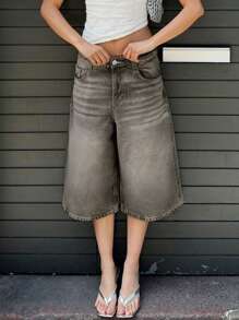 Mittlere Taille Straight Leg 7/8 Hose für Frauen im Western/Cowgirl Style mit used-Waschung