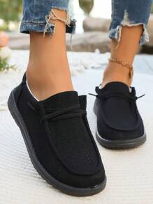 Canvas Sneakers For Women, Breathable Slip-On Casual Shoes For Spring Summer Autumn, Lace-Up Athletic Flat Loafers