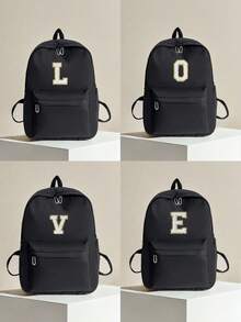 Mochila personalizada con nombre personalizado o saludos festivos. Crea tu propia mochila exclusiva. Esta nueva mochila de vuelta al colegio presenta un diseño con cremallera de nailon, unicolor casual, estilo minimalista, adecuada para jóvenes. - Letras blancas de 8 cm - Ver 8