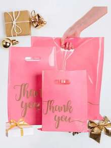 50/100PcsBlack White Pink Thank You Gift Bag Birthday Party Wedding Portable Gift Packaging Plastic Bags With Handle For Party, Birthday, Wedding, - Multicolor - View 1
