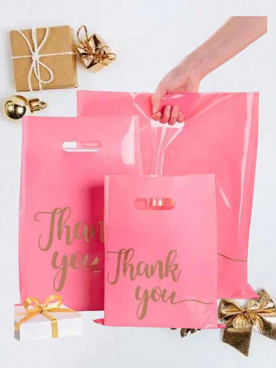 50/100PcsBlack White Pink Thank You Gift Bag Birthday Party Wedding Portable Gift Packaging Plastic Bags With Handle For Party, Birthday, Wedding, - Multicolor - View 1