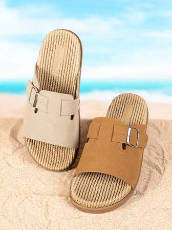 DISARCON 1 Pair Men's Summer Slide Sandals, Solid Color Casual Beach Slippers, All Season Plus Size Retro Shoes, Suitable For Indoor, Outdoor, Vacation, Multi-Matching
