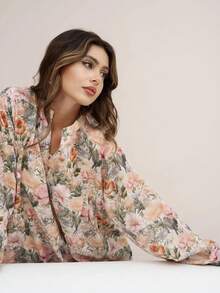 1pc Women's Traditional Arabic Style Chiffon Print Lightweight Breathable Bell Sleeve Dress, Middle East Jalabiya Dress