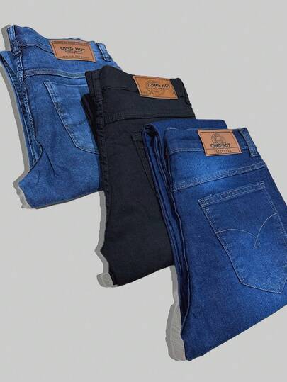 KIT3 CALÇA Denim MASCULINA COM ELASTANO|escuro|média|manchado|preta|azul|cinza]