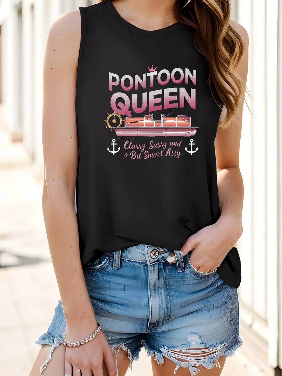 To The Pontoon Crown Pontoon Queen Women's Vest - 黑色 - 查看 1