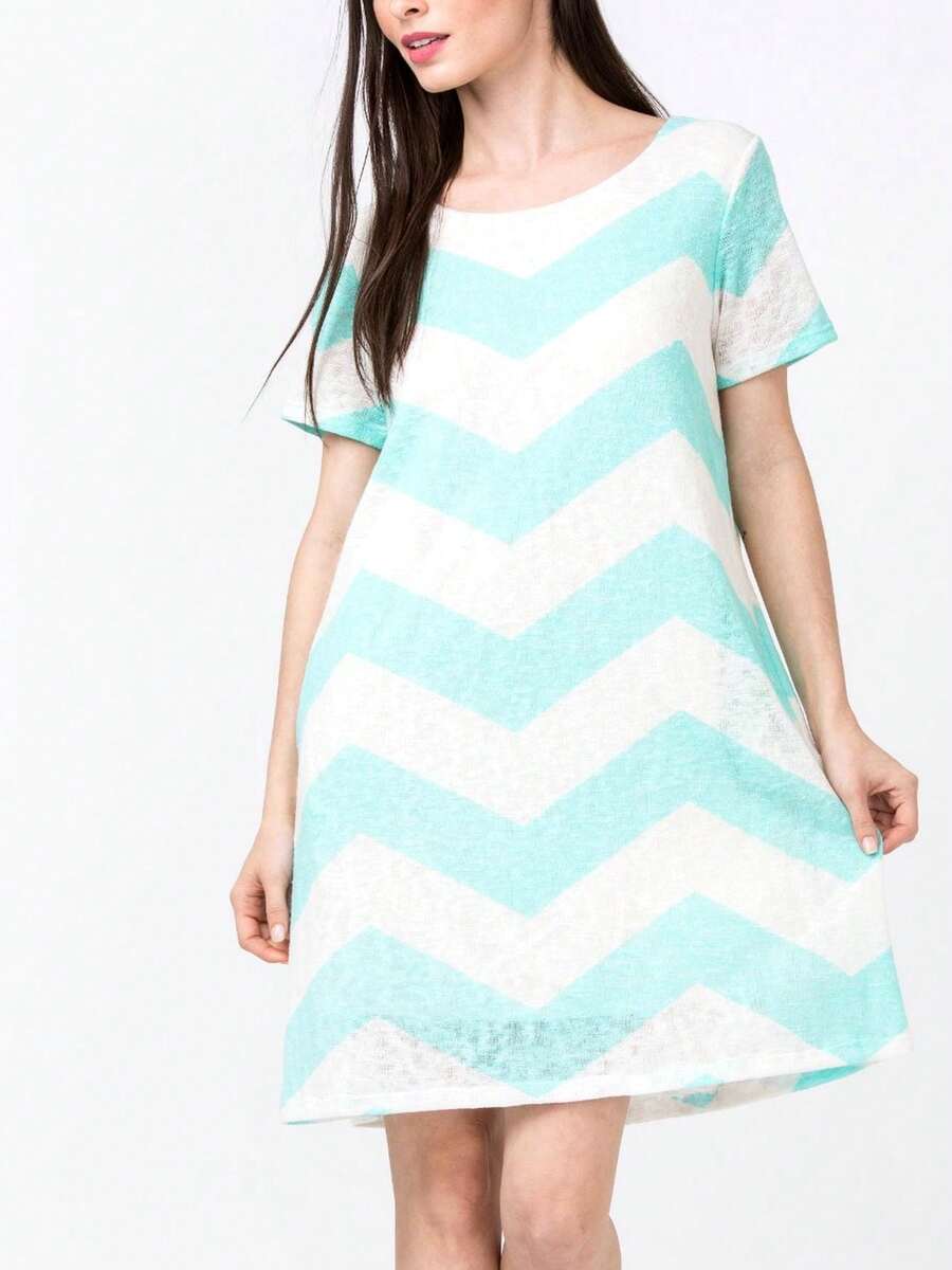 Boho Retro Rayon Cool Soft Summer Cuff Short Sleeve Crew Neck T Shirt Mini Dress Tunic With Pockets - 薄荷 - 查看 1